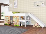 Cama Infantil com Escorregador e Cortina 90 Playground Branco - Art In Móveis