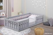 Cama Infantil Com Grade Bia Cinza + Colchão - Decora Mobilia