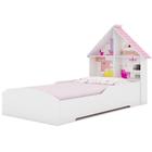 Cama Infantil com proteção lateral e cabeceira casinha casinha Gelius - Branco Acetinado