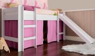 Cama Infantil Elevada C/ Escorregador Cortina Rosa - Branco - Completa Móveis