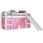 Cama Infantil Elevada com Escorregador Branca e Cortina Rosa