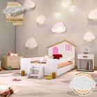 Cama Infantil Juvenil Belissima Rosa Branca e Amêndoa + Luminária Led + Colchão - MADEIRA STORE