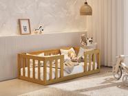 Cama Infantil Montessoriana Com Grade Em Madeira Luxo Quarto Da Criança Cercado Com Colchão Cor Nature