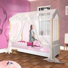 Cama Infantil Montessoriana Solteiro Rose Com Led E Voal Branco Divaloto