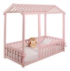 Cama Infantil Montessoriano Com Grade Bruna Rosa + Colchão - Decora Mobilia