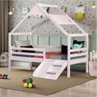 Cama Infantil Prime com Telhado Inclinado Lua e Kit Escadinha Branco - Casatema