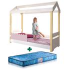 Cama Infantil Solteiro Branco Nature Com LED E Proteção Rose Jhulia Divaloto Com Colchão Gazin