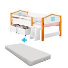 Cama Infantil Solteiro Casinha Com Colchão E Baús Branco Azul Elza Divaloto