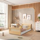 Cama Infantil Solteiro Montessoriano Lift em Madeira Maciça com Rattan 1 Grade Casatema