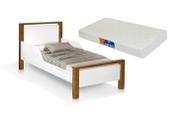 cama juvenil branco marrom com colchão mdf e pés de madeira com colchão