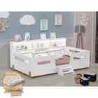 Cama Juvenil Luxo Mary com Escada Led e Nicho + Colchão Branco/mel - BABY MOBILIA