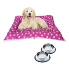 Cama Médio P/ Pet Rosa Lavável + Kit 2 Bebedouro Pet Inox