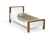 cama meli mdf com pés alto do chão branco com marrom - Frausto