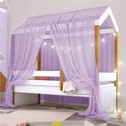 Cama Montessori Cabana com Cordão LED e Dossel Lilás - Mais de Casa