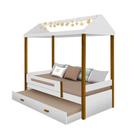 Cama Montessoriana Casinha Com Cama Auxiliar E Led E 2 Colchões Solteiro Branca Divaloto