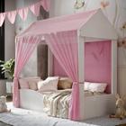 Cama Montessoriana Colina com Proteção Lateral para Quarto de Menina Princesa com Voal e Colchão Branco - Select Móveis