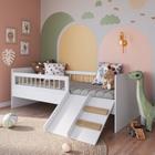 Cama Montessoriana de Solteiro com Escada e Escorrega Linha Affetto Cor Branco com Colchão Incluso