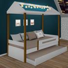 Cama Montessoriana Solteiro com LED e Cama Auxiliar Sara Branca