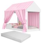 Cama Montessoriana Solteiro Dossel Rosa Com Colchão Meninas madeira mdf menina protecao espacosa princesa Casinha