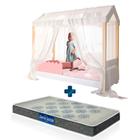 Cama Montessoriana Solteiro Rose Com Voal Branco Jhulia Divaloto Com Colchão Probel D20