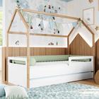 Cama Montessoriana Tivoli com Casinha e Grades de proteção com Cama Auxiliar - Branco e Mel - Divicar