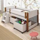 Cama Naty Branco/Mel com 2 nichos e escadinha com colchão