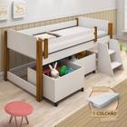 Cama Naty Solteira Design Infantil com Nichos e Colchão Divaloto - Branco/amêndoa