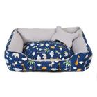 Cama para Cachorro Grande 70X55 Com Zíper Estampa Safari Marinho Com Cinza