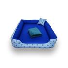 cama para cachorro grande cama para pet cama retangular azul coroinhas + cobertinha pet