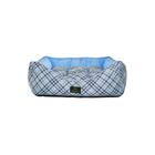 Cama para Cachorro Quadrada em Poliéster Pied de Poule Azul e Cinza Média (M) 45 x 45 cm