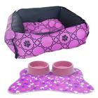 Cama para Cães e Gatos MicroPet Lilas + Tapetinho Ossinho + 2 Comedouros 600ml