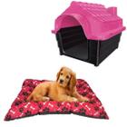 Cama Pet Quadrada Acolchoada + Casa Dog Pet Shop N3 Rosa