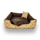 cama pra cachorro cama pra gato caminha pet até 12kg+ mantinha cama ( marrom coroinhas )