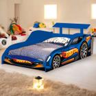 Cama Solteiro 188 X 88 Infantil Quarto Menino Carro Corrida StockCar Azul Madeira Proteção Espaçosa - Móveis Bela