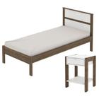 Cama Solteiro CM8004 E Mesa De Cabeceira AZ1016 QT2 Nogal Branco Tecno Mobili