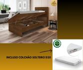 Cama solteiro larissa framar com baú organização prática funcional com colchão solteiro d20 cor malbec/marrom