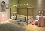 Cama Solteiro Montessoriana Eliz com Cama Auxiliar e LED Branco/Mel - Divaloto Moveis