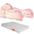 Cama Solteiro Montessoriana Princesa Encanto Carruagem Rosa Com Colchão Meninas Quarto Infantil Decorado Temático Temas