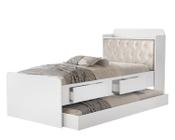 Cama Solteiro Tamires Capitone Duas Gavetas Bau e Auxiliar - Maalistore