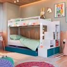 Cama Treliche Infantil Solteiro Com Cama Auxiliar E Escada Branco Azul Redford Shop Jm