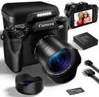 Câmera digital 4K atualizada VIJANGER 2024 para fotografia com cartão SD de 32 GB, câmera de vlog de 64 MP para YouTube com câmera frontal e traseira, estojo de câmera, WiFi, bateria de 3000mAh, tela sensível ao toque de 4,0" (preta) - VJIANGER