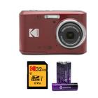 Câmera digital KODAK PIXPRO FZ45 vermelha com cartão de memória de 32GB