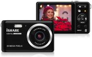 Câmera Fotográfica HD com LCD de 2,8' e 20MP iShare - Recarregável e Filma (Preto)
