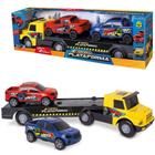 Caminhao cegonheira com 2 carros extreme plataforma roda livre colors na caixa - SAMBA TOYS