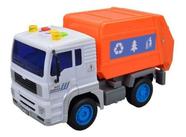 Caminhão Coleta De Lixo Com Som E Luz Fricção Laranja - DM Toys