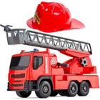 Caminhão de Bombeiros Esguicha Agua Escada Articulada + Chapéu Capacete Infantil - Roma Jensen