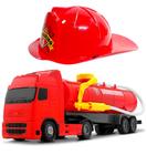 Caminhão de Tanque Resgate Joga Àgua + Chapéu Capacete Bombeiros Infantil