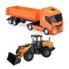 Caminhão Iveco Caçamba + Trator Carregadeira Case Miniatura