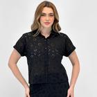 Camisa Aishty Cropped Manga Curta em Laise Feminina