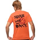 Camisa Camiseta Estampada Masculina em Algodão 30.1 Never Look Back Smile